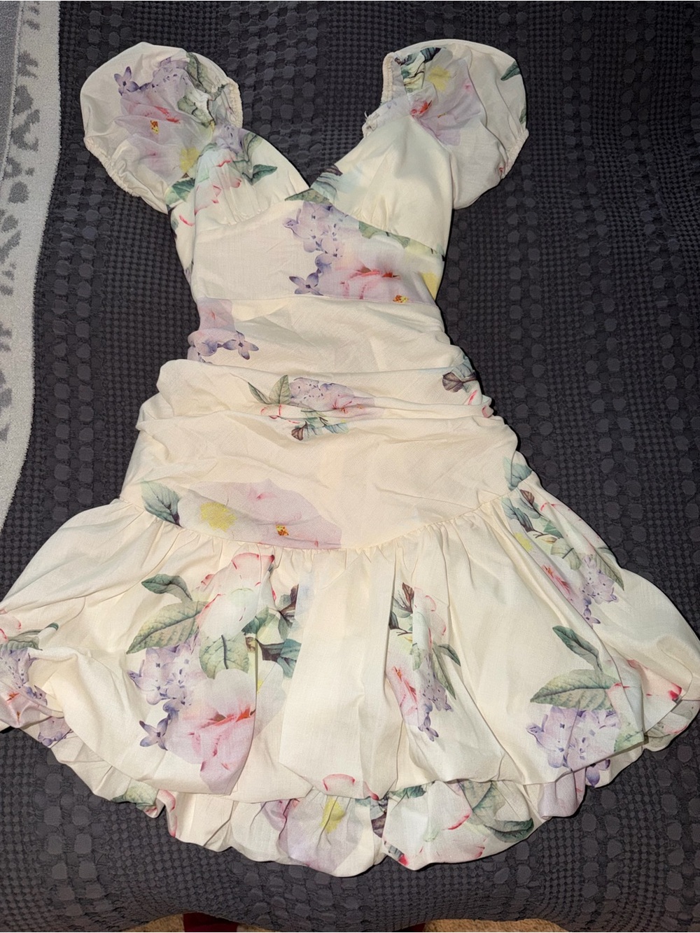Floral Ruffle Mini Dress - White with Pastel Flowers